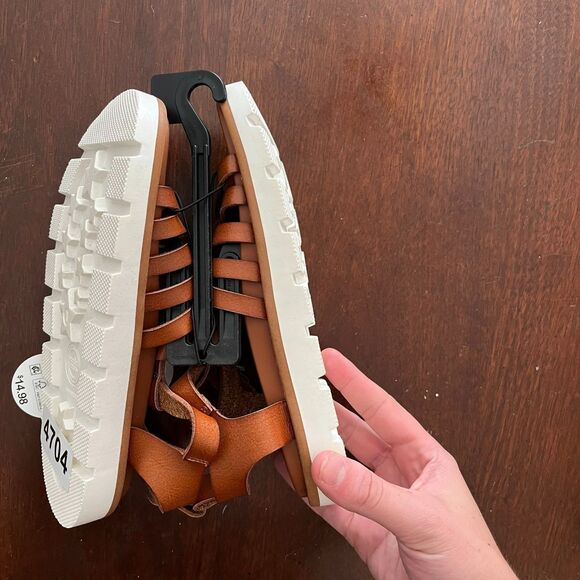 Wonder Nation Girl Brown Sandals 1 Comfort Footbed Leather Buckle Snap Strap NWT - Picture 3 of 6